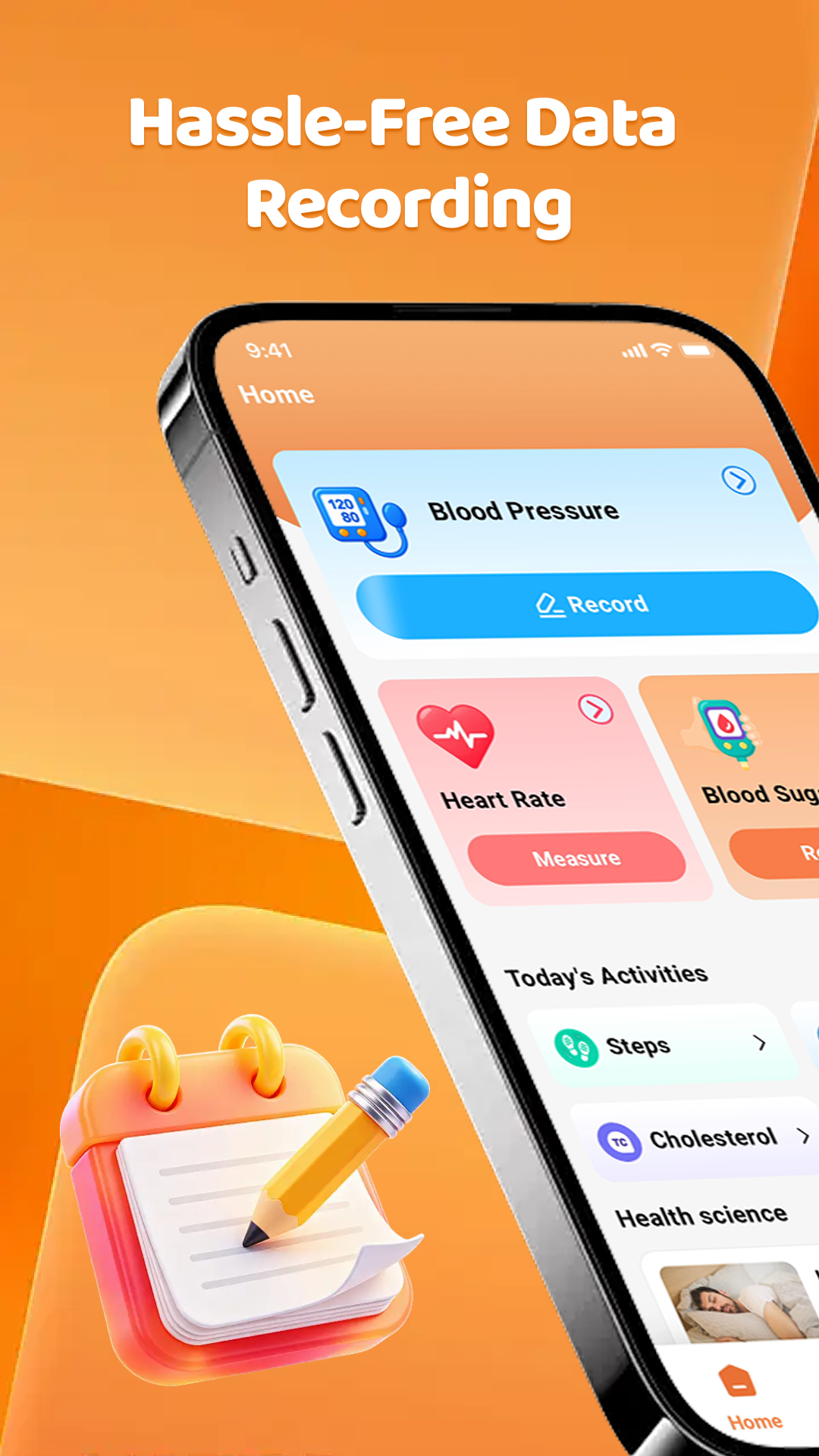 BP Home screen showing a personal health record view