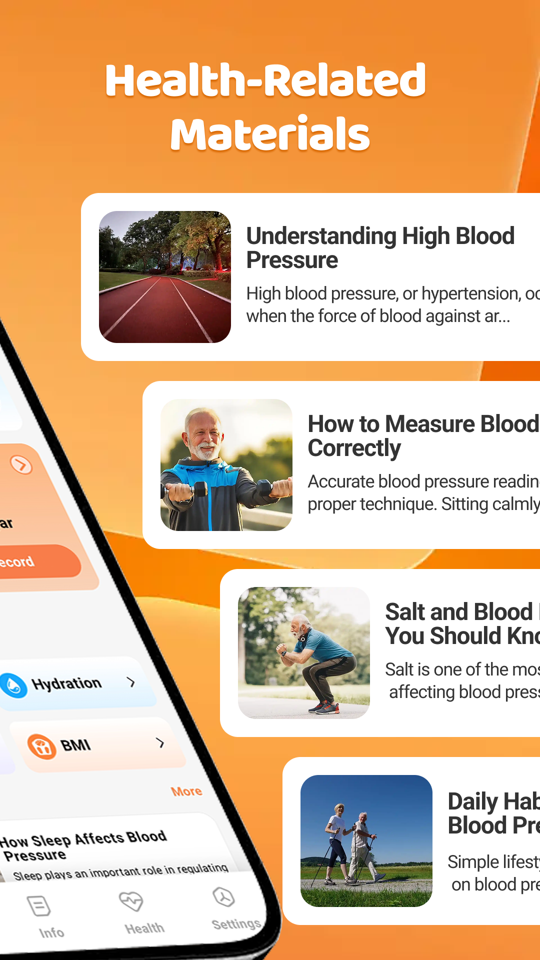 BP Home screen showing health-related reading materials